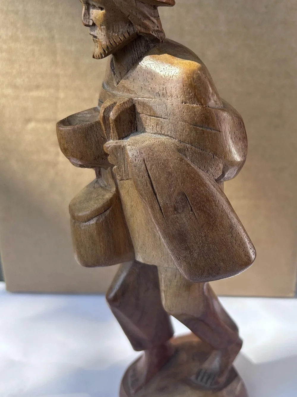 Signed Mid Century Ecuador Colombia Wood Carving Man Statue Artisan